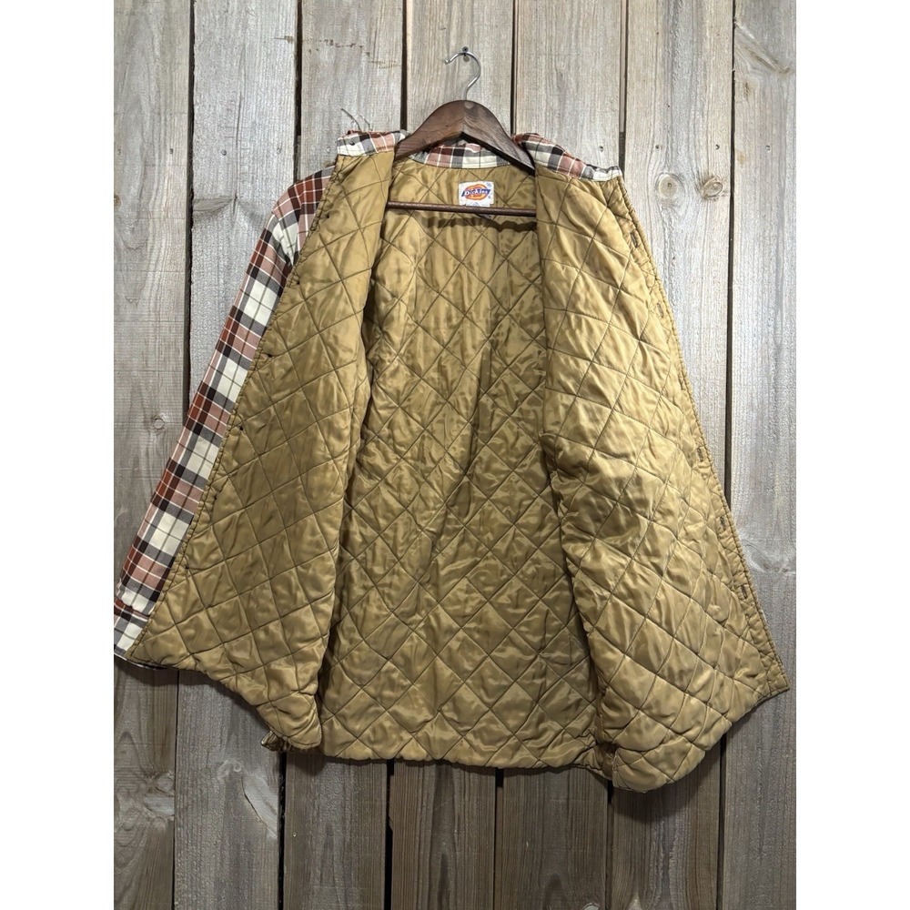Dickies Quilted Lined Flannel Shirt Brown Jacket Mens‎ M Plaid Workwear Shacket